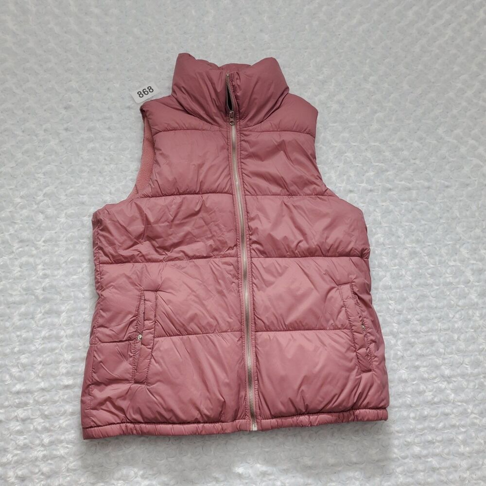 Old Navy Vest Womens M Pink Sleeveless Full Zip Quilted Collared Insulated